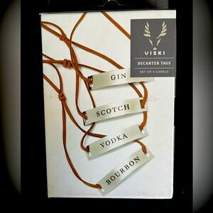 NIB Viski Decanter Tags that are leather cord w/ silver metal tags